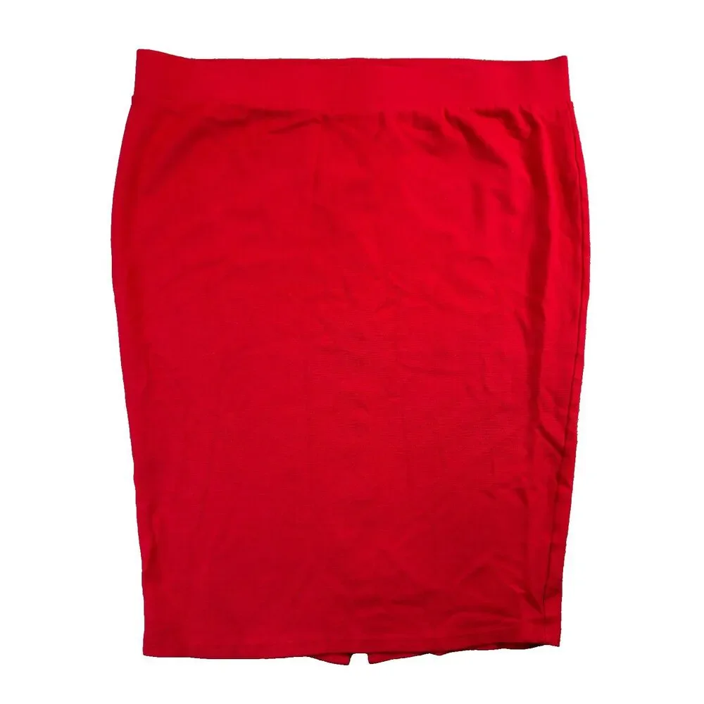 Torrid Skirt Womens 2 Red Pencil Pull On Stretch Midi Knit Workwear Plus Office